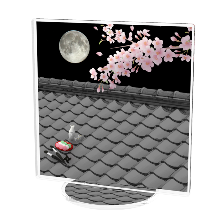 アクリル背景 屋根上の月夜桜 Piyozo Shop Booth