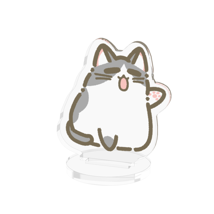 グレーハチワレぽてねこアクリルフィギュア - 50x50mm