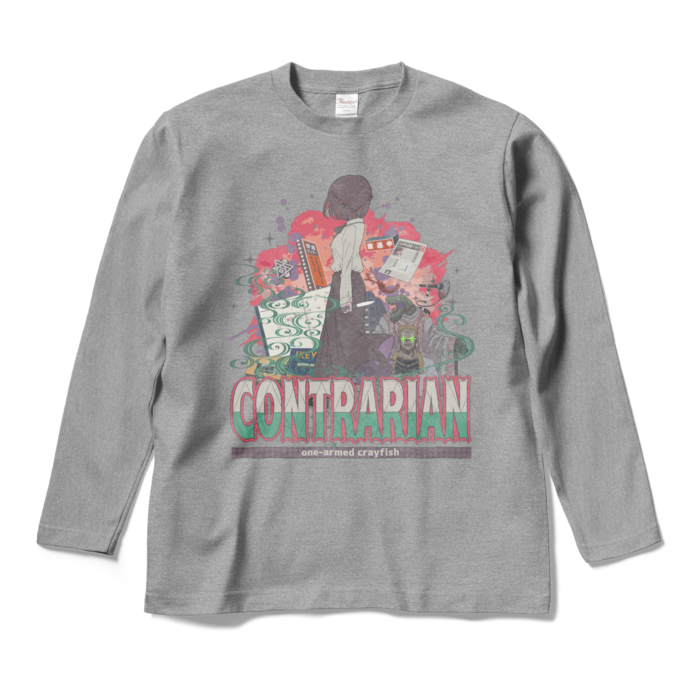 逆張りデザインロングTシャツ - M - グレー