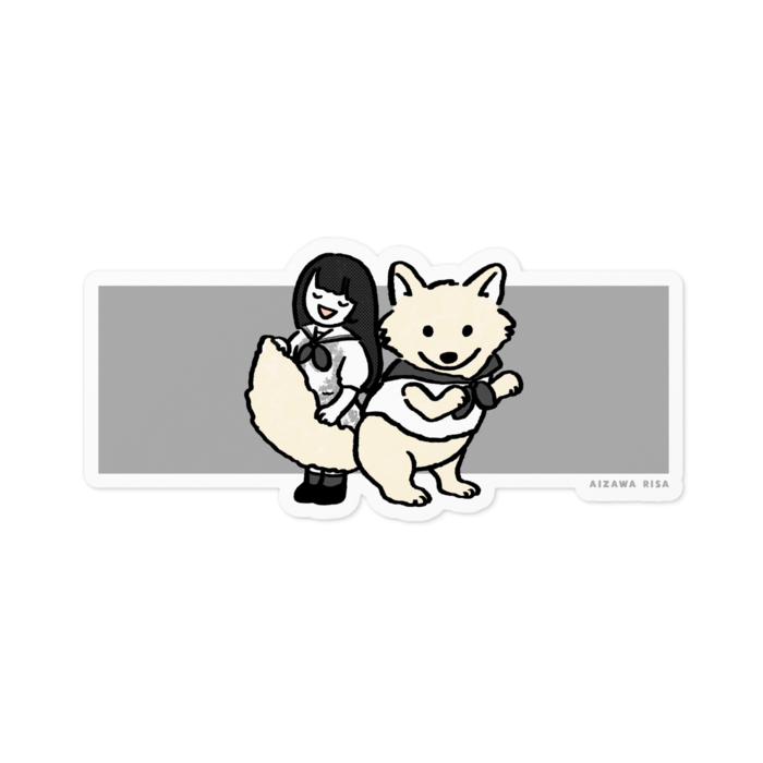 りさちーとホッキョクギツネステッカー - 100 x 100 (mm)