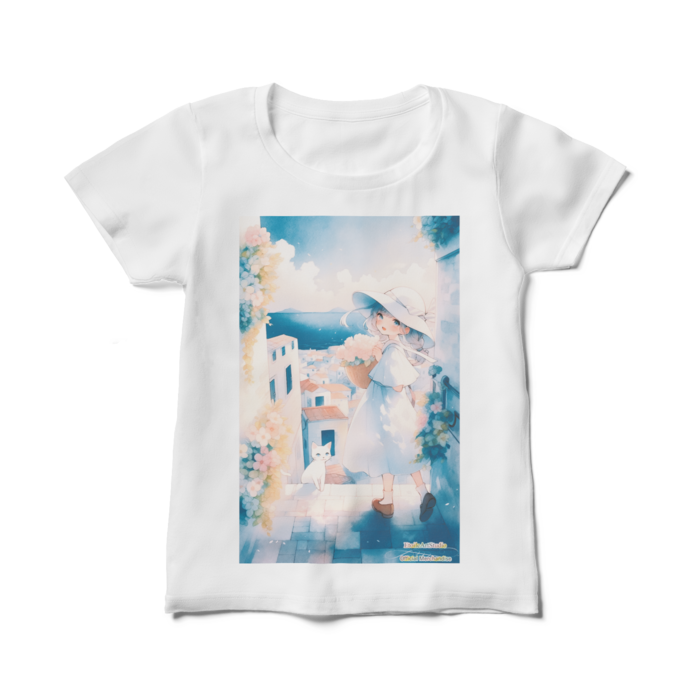 (前面プリント) 「海の見える町で」レディースTシャツ - M - 白