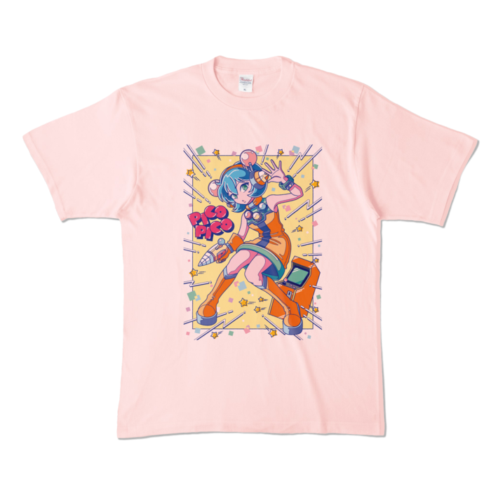 80sレトロポップ「ピコナ」Tシャツ - XL - ライトピンク (淡色)