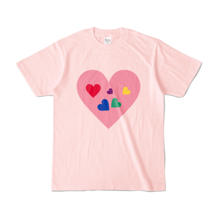 カラフルハートTシャツ - S - ライトピンク (淡色)