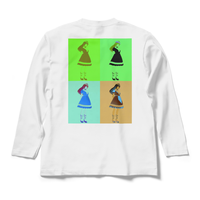 白ロングスリーブTシャツ - M - (緑模様)