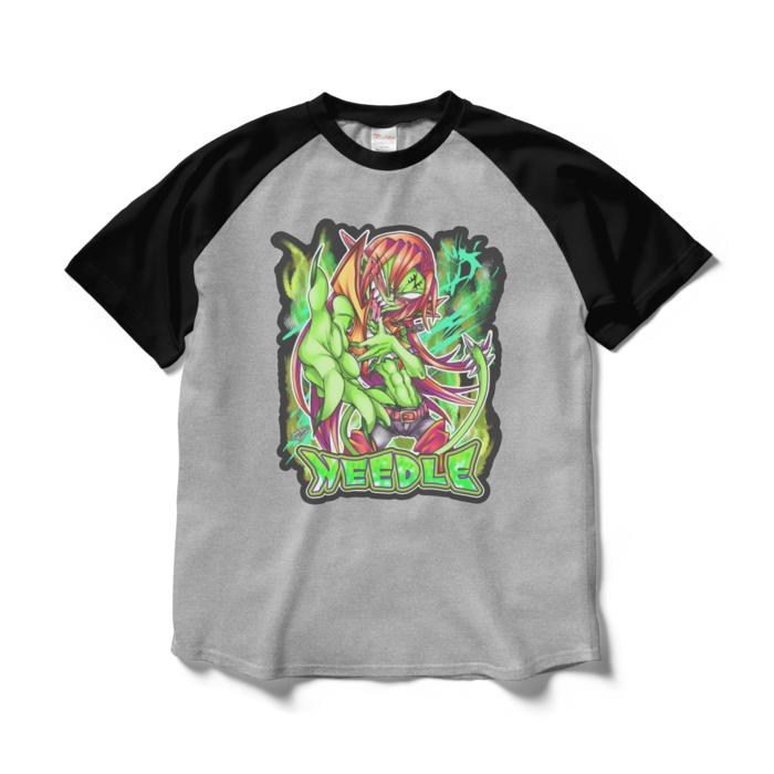 ラグランTシャツ - L - 杢グレー×ブラック(1)