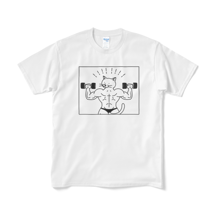 ムキムキねこ振り向きTシャツ(短納期) - M - ホワイト