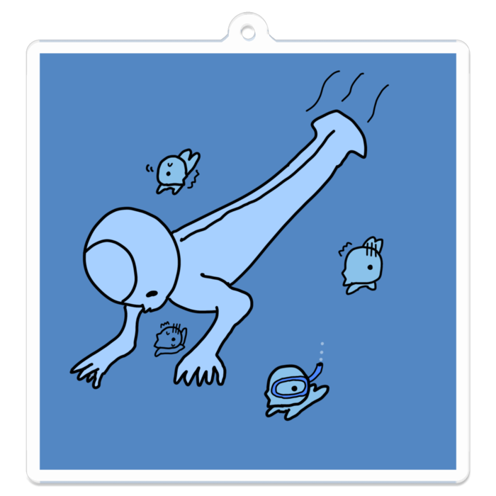 アクリルキーホルダー - 70 x 70 (mm) - ヒトガタと水泳