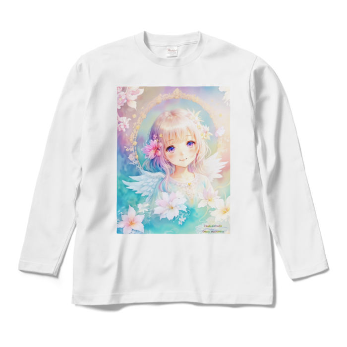 (両面プリント)「夢見る瞳7」長袖カラーTシャツ - M - ホワイト