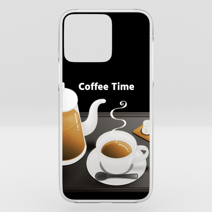 クリアiPhoneケース　珈琲×黒背景　iPhone 14ProMax