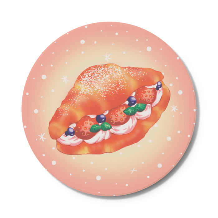 クロワッサン苺サンドのコースター - 円形