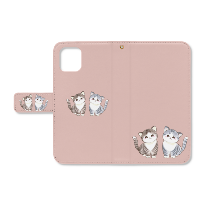 手帳型iPhoneケース - iPhone11 - ストラップ穴 あり(ピンクベージュ)