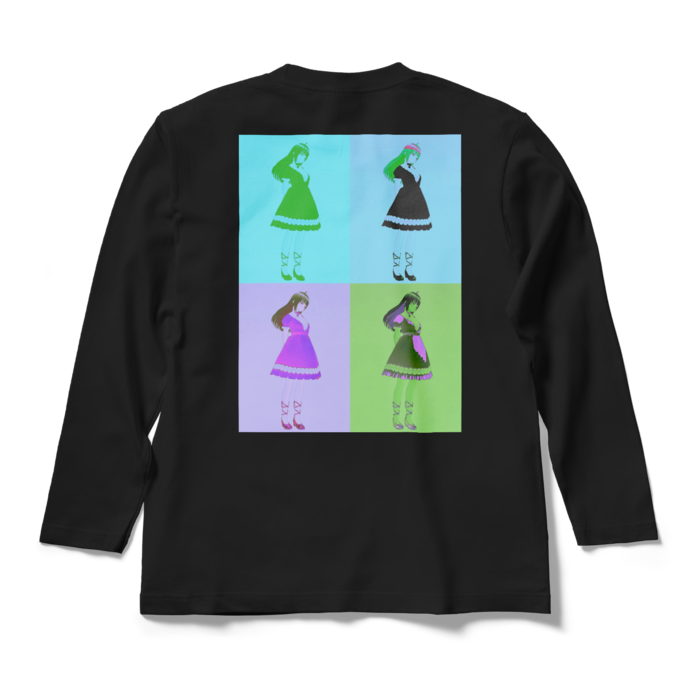 黒ロングスリーブTシャツ - M - (青模様)