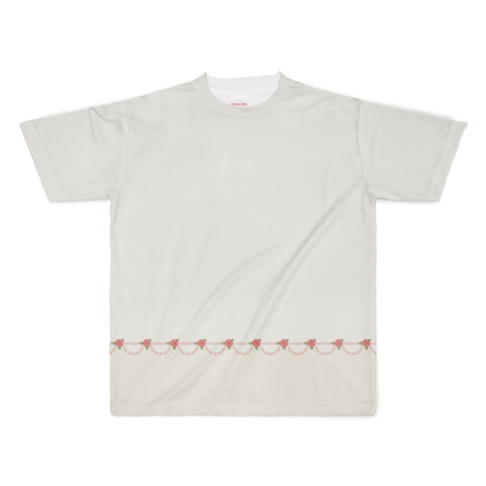 フルグラフィックTシャツ　赤薔薇×ベージュ　XL