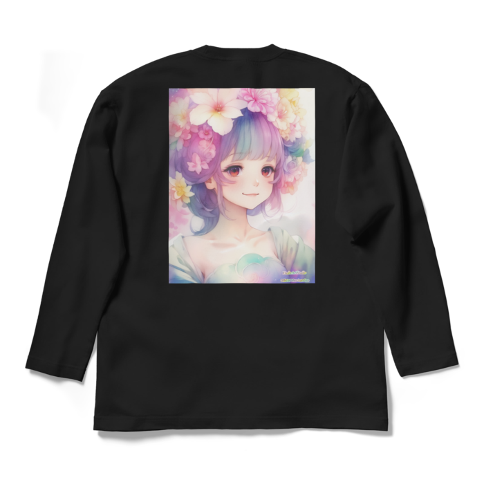 (背面プリント)「夢見る瞳5」長袖カラーTシャツ - L - ブラック