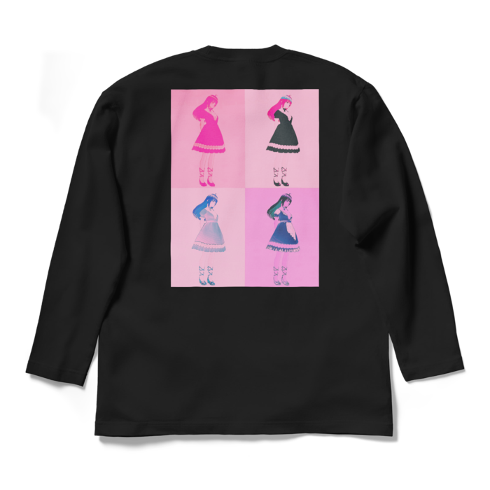 黒ロングスリーブTシャツ - L - (ピンク模様)