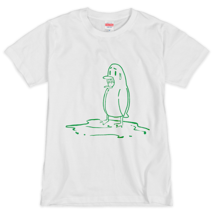 たつぺん線画シルクスクリーンTシャツ - M 緑白