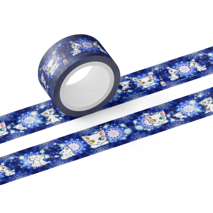 マスキングテープ20mm-青いステンドグラスと白猫