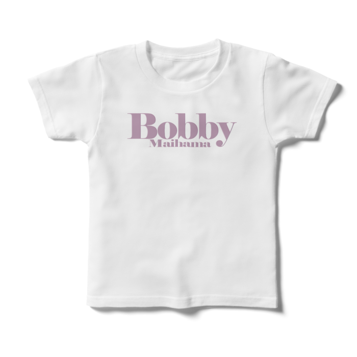 BobbyのキッズTシャツ（ホワイト / ロゴ:ライトパープル） - 120cm