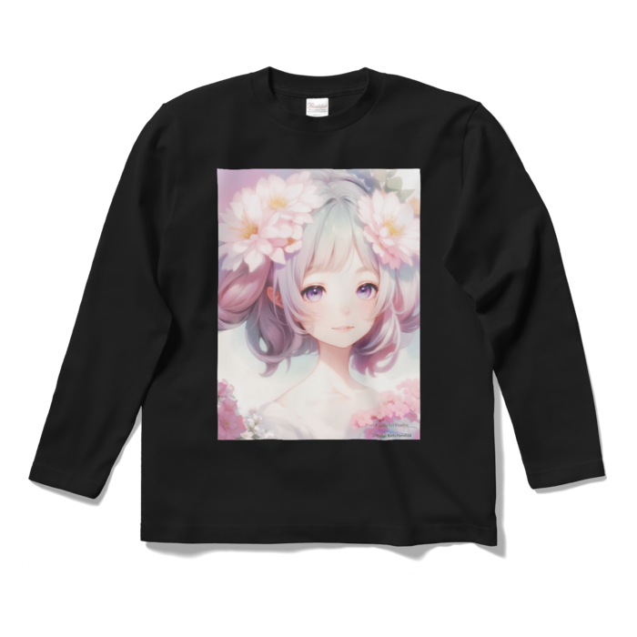 (両面プリント)「夢見る瞳3」長袖カラーTシャツ - S - ブラック