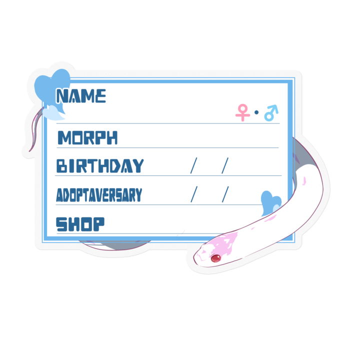 【🐍お名前ステッカー】カリキン(アルビノハイホワイト) ‐ハート／ブルー(英語)