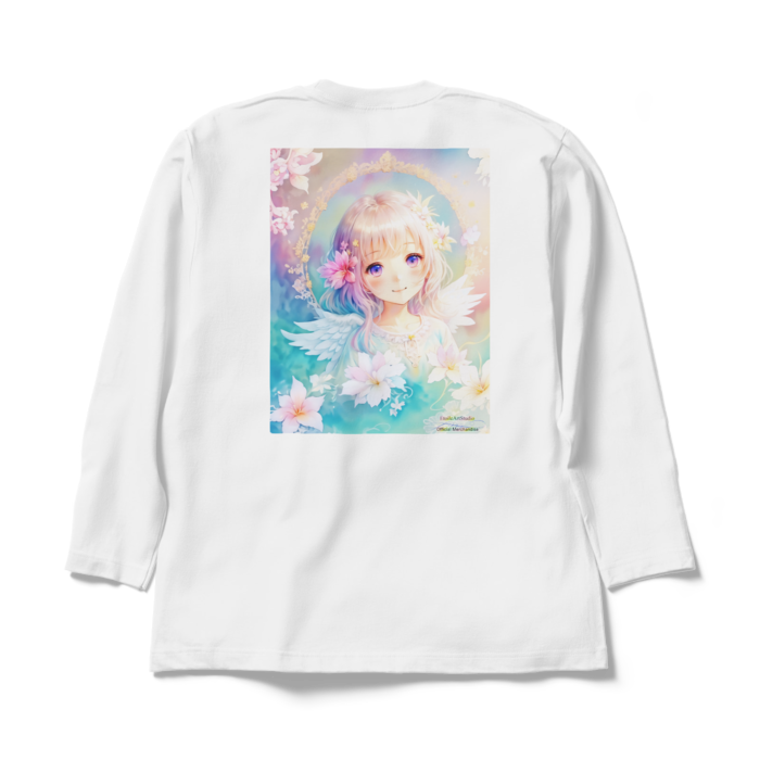 (背面プリント)「夢見る瞳7」長袖カラーTシャツ - XL - ホワイト