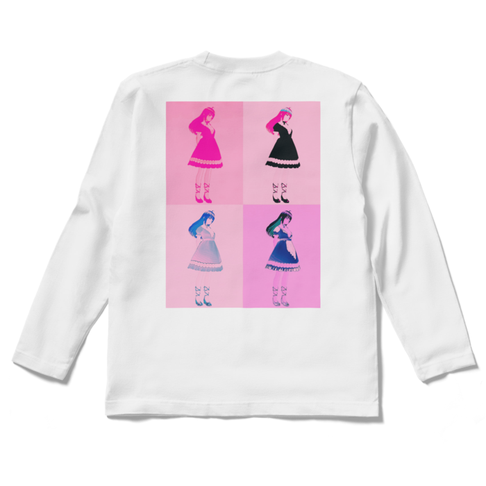 白ロングスリーブTシャツ - S - (ピンク模様)