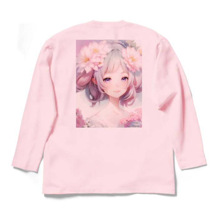 (背面プリント)「夢見る瞳3」長袖カラーTシャツ - L - ライトピンク