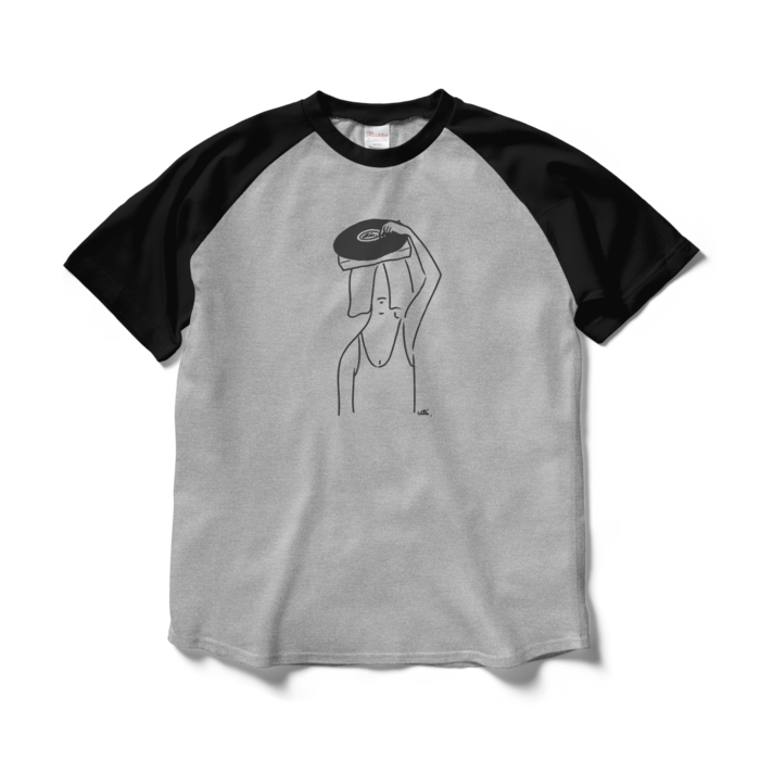 ラグランTシャツ - L - 杢グレー×ブラック