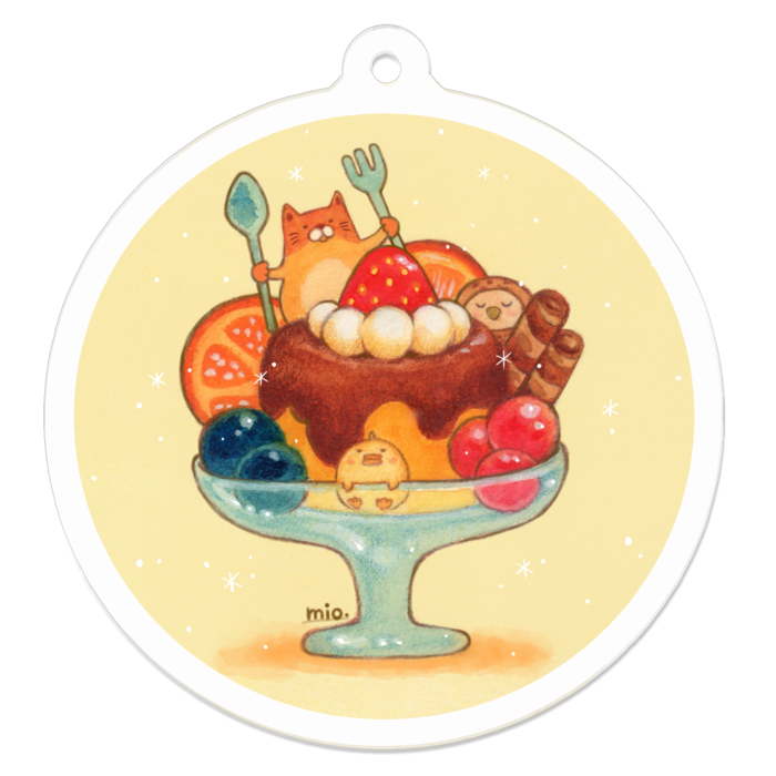 わくわくプリンのアクリルキーホルダー - 50 x 50 (mm)