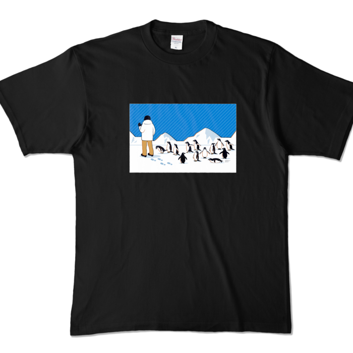 カラーTシャツ　青色×黒色　XL