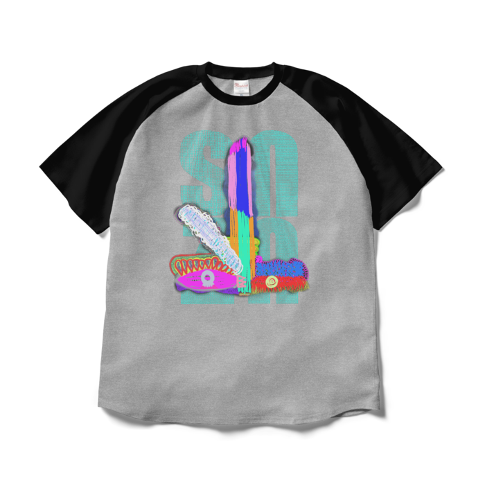 ラグランTシャツ - XL - 杢グレー×ブラック