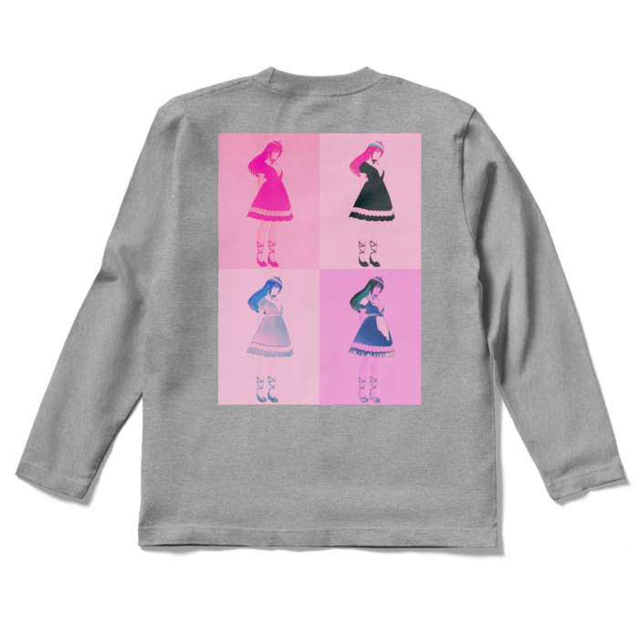 灰ロングスリーブTシャツ - S - (ピンク模様)