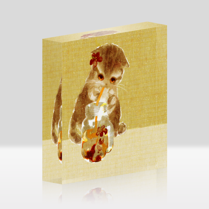アクリルブロックホワイト黄 - 100x100mm