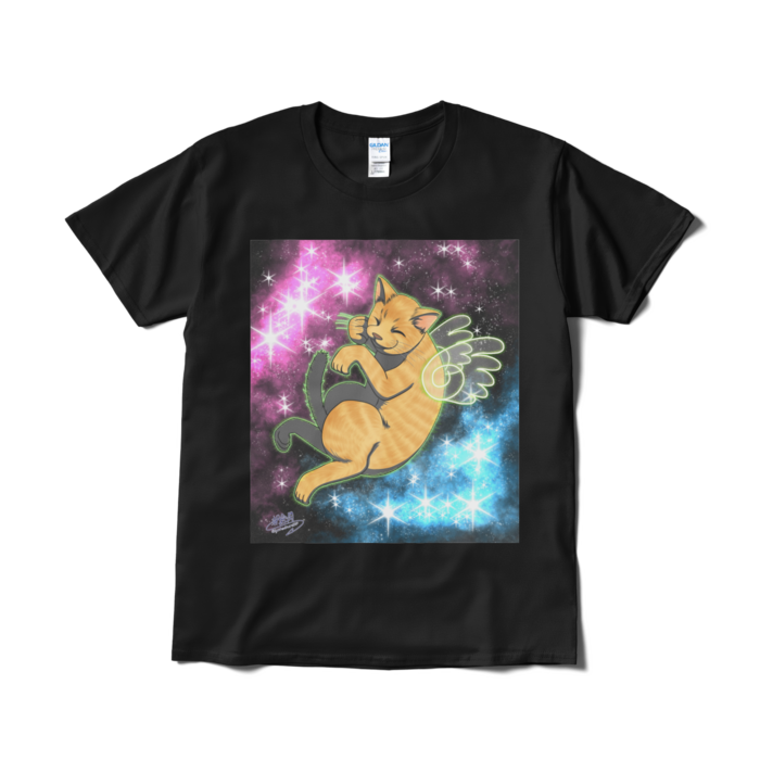 なぜか宇宙ネコ！Tシャツ（短納期） - L - ブラック