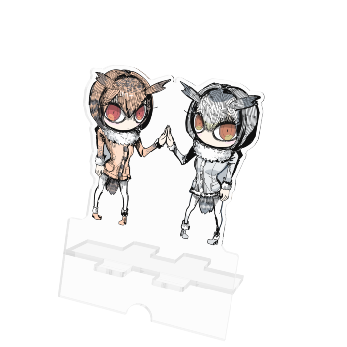 コノハ博士とミミ助手|アクリルスマホスタンド - 100x160mm(ケーブル穴あり)