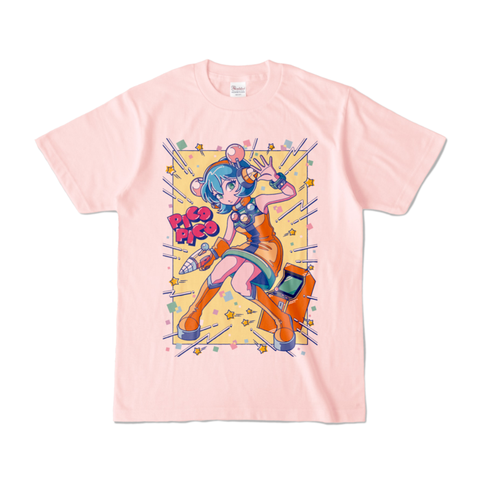 80sレトロポップ「ピコナ」Tシャツ - S - ライトピンク (淡色)