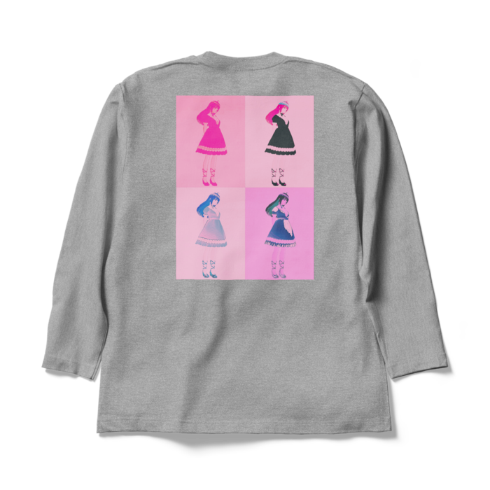 灰ロングスリーブTシャツ - XL - (ピンク模様)