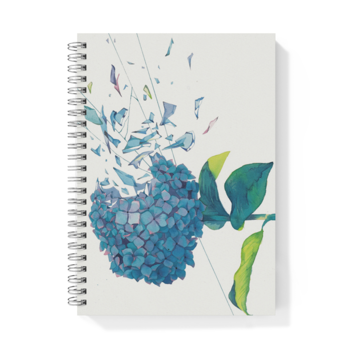 A5 青紫陽花と破片のリングノート 透明水彩 小鉢の梅 Booth