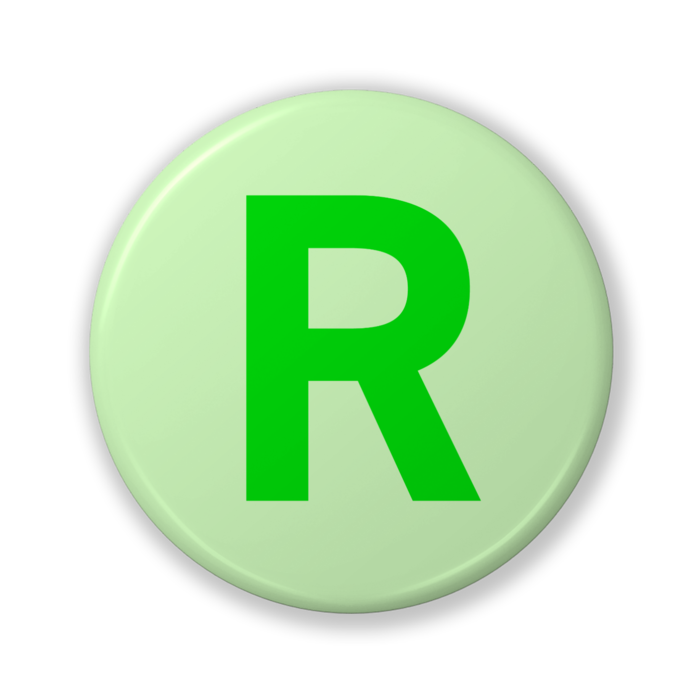 【R（アール）】〈グリーン〉缶バッジ- 32mm