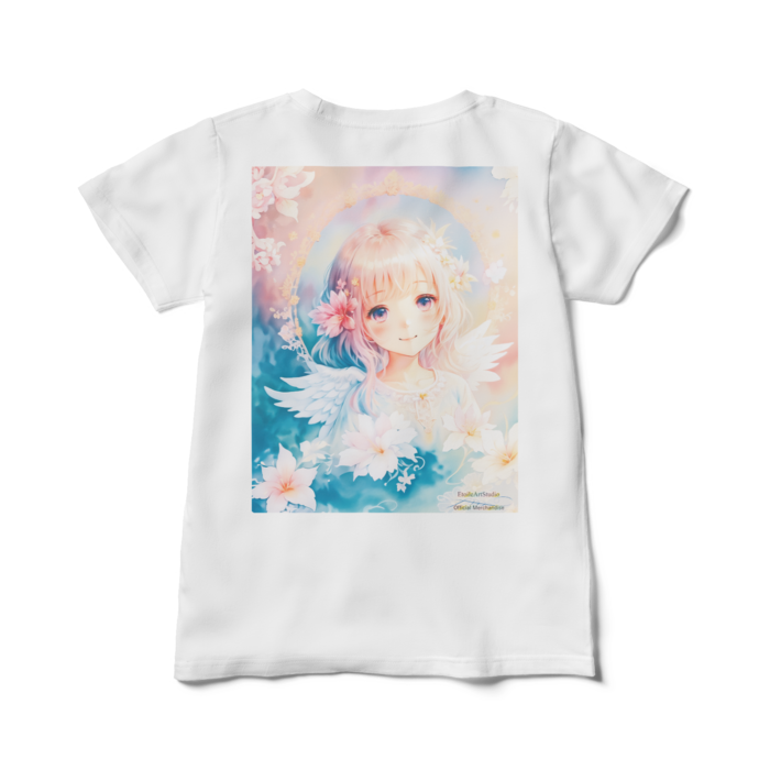 (背面プリント)「夢見る瞳7」レディースTシャツ - L - 白