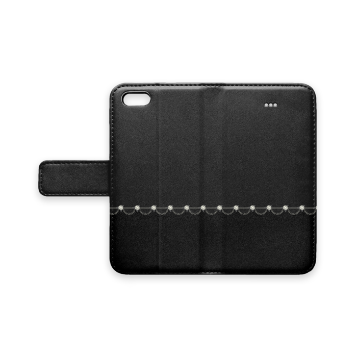 手帳型iPhoneケース iPhone 5 / 5s / SE(第1世代) ベルトあり+穴なし 白薔薇×黒色
