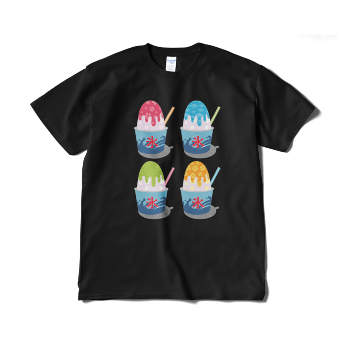 和柄かき氷Tシャツ(短納期) - XL - ブラック