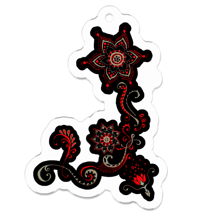 花も茂り黒赤- 50 x 50 (mm)