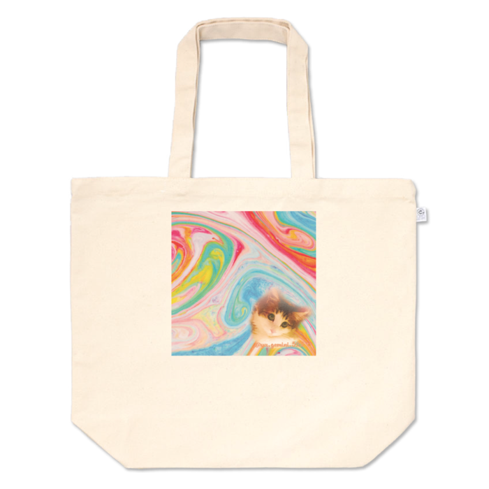トートバッグ - L - マーブル-01 (もも顔のみプリント)