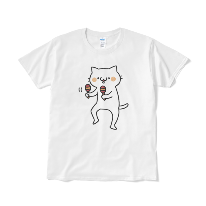 【デカねこ】マラカスねこ（大プリント／カラー）Tシャツ - L - ホワイト