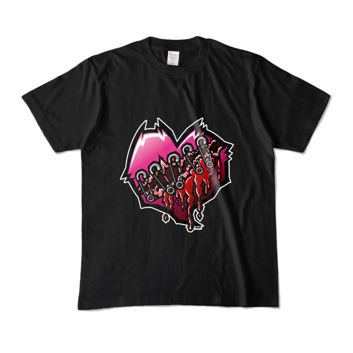 "Punkish Heart" T-shirts/「パンキッシュハート」カラーTシャツ - M - ブラック (濃色)