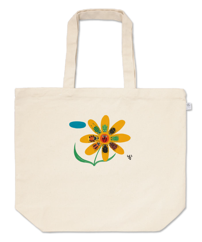 ハナムグリたちとテントウムシのトートバッグ - L - プリント面積小