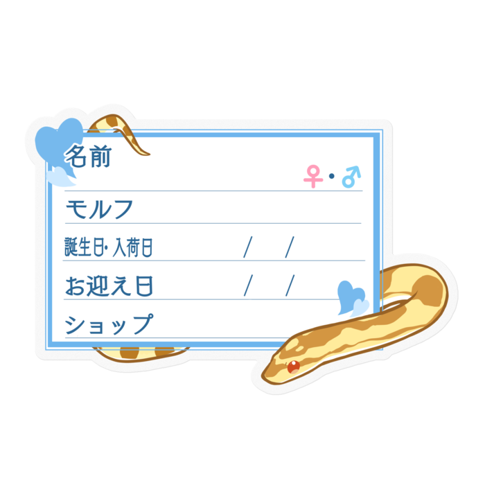 【🐍お名前ステッカー】コーンスネーク(バター)-ハート/ブルー