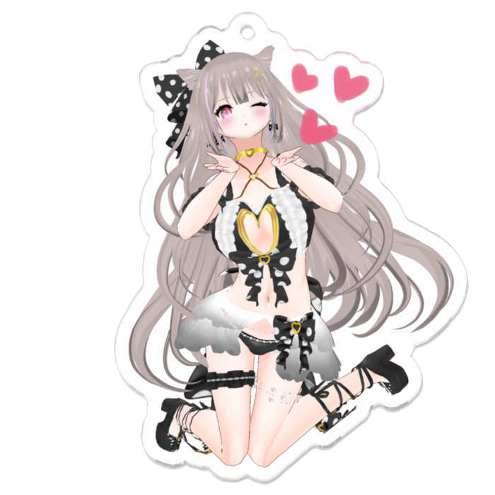 ウィンク♡Black ver.キーホルダー(裏面コーティング)(Wink♡Black ver.keychain back side coated)- 70 x 70 (mm)