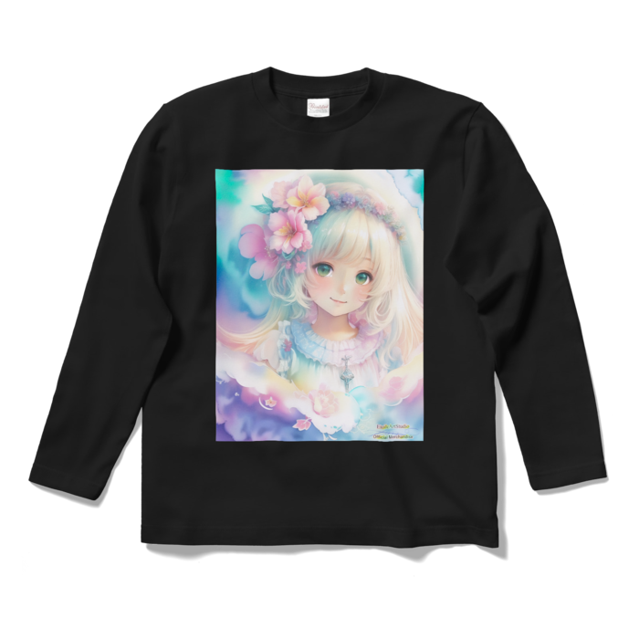 (両面プリント)「夢見る瞳8」長袖カラーTシャツ - S - ブラック